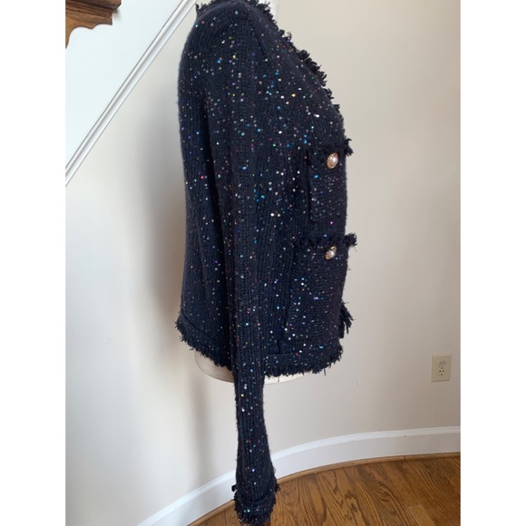 Zara shimmery knit frayed jacket in navy, S - Picture 11 of 13